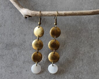 Earrings with mother of Pearl and bronze charms