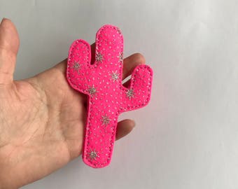 Cactus Brooch - Felt Cactus - Felt Brooch - Pink Glitter