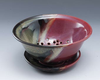 Handmade Pottery Berry Bowl Plum Red Brown by Mark Hudak
