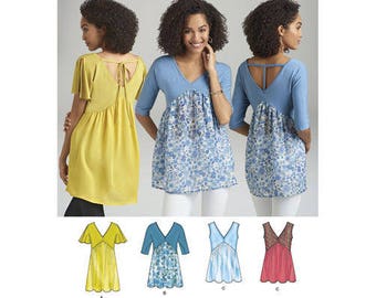 Simplicity Pattern 8387 Misses' Knit and Woven Top with Back Interest. Size XXS-XXL. Pattern is new and uncut.
