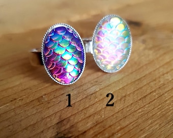 Mermaid Fish Scale Adjustable Ring, Silver, Christmas Gift