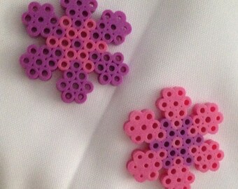 Perler Bead Pink and Purple Flower Magnets - Set of Seven