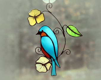 Stained Glass Bluebird Suncatcher Glass Art, Wildlife Art, Bird Lovers Gift