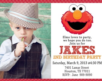 CUSTOM PHOTO Invitations Elmo - Sesame Street Birthday Invitation - You Print - PRINTABLE - I Customize You Print - 4x6 or 5x7