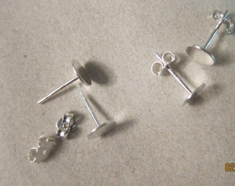 Sterling Silver Earstuds with 6mm Round Flat Pad - Available in 4, 6, 10 & 20 Pair Pkgs and also in Larger Pkgs
