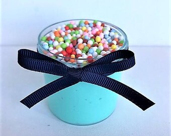 BORAX free, Aqua birthday cake slime w/ bow, Cake slime with bow, foam slime, cake slime, scented