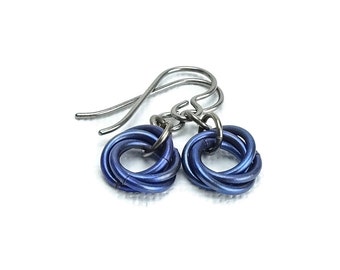 Niobium Earrings Purple Mobius No Nickel Titanium Earrings Royal Purple Blue Hypoallergenic Non Allergenic Earrings for Sensitive Ears
