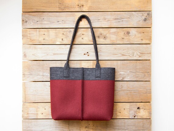 Wool Felt TOTE BAG / bicolor tote bag / womens bag / felt shoulder bag / carry all bag / burgundy bag / made in Italy