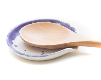 Rustic Handmade Ceramic Spoon Rest dish purple and white