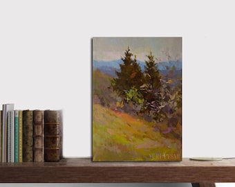 Small oil painting canvas art, Mountain painting trees, Small landscape painting, Impressionist painting, Nature artwork forest art