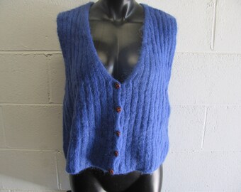 Vintage 90s Womens Blue Indigo Mohair Sweater Sleeveless Sweater Vest