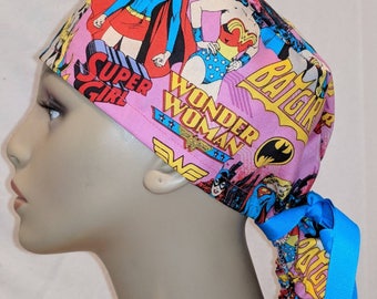Wonder woman, Batgirl, Supergirl ponytail scrub hat