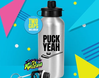 Ice Hockey Water Bottle / Ice Hockey Gifts / Funny Ice Hockey Water Bottle With Hockey Stick and Hockey Puck / Funny Sports Water Bottles
