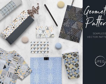 Hand Drawn Geometric Digital Paper, Seamless Patterns, Commercial Use, Scrapbook Pages, 12x12, JPeG, Premade, Instant Download, Clip Art