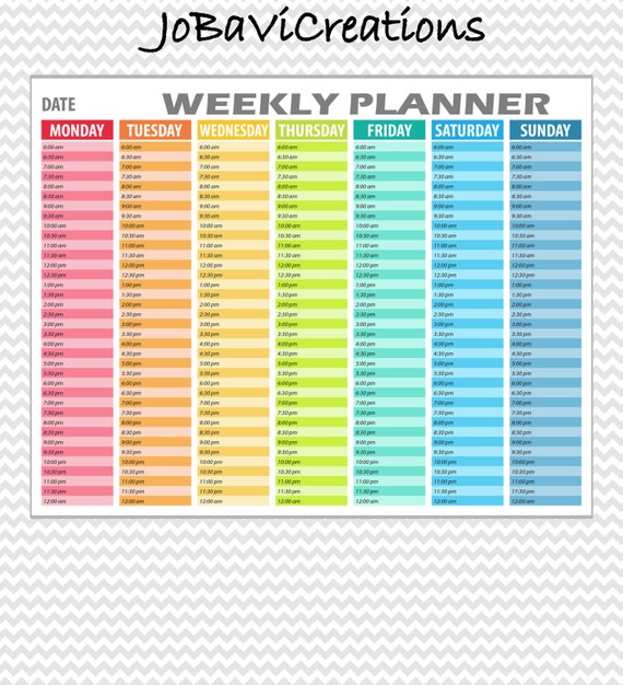 hourly weekly planner printable daily planning printable