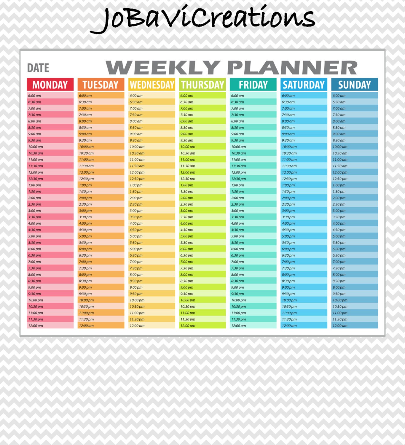 Hourly Weekly Planner Printable Daily Planning Printable Weekly Hourly Weekly Planner Printable Daily Planning Printable Weekly
