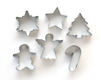 Mini Christmas Cookie Cutter Set, Mini Holiday Cookie Cutters, Small Christmas Cookie Cutters, Christmas Piecrust Cutters (Set of 6)