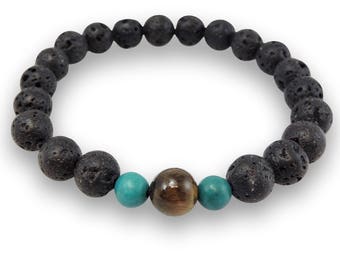 Lava, Tiger’s Eye, and Turquoise Wrist Mala CL-8