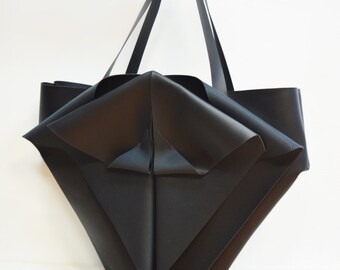 Minimalist Faux Leather Bag,Wanderlust Gift,Origami Travel Bag,Vegan Handbag,Faux Leather Tote Bag,Black Shoulder Bag,ATTITUDE157 Bag,AT0353