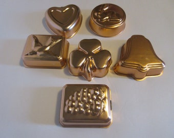 Six Vintage Copper Molds for Jello & Pudding Kitchen Wares Cookware Metal Molds