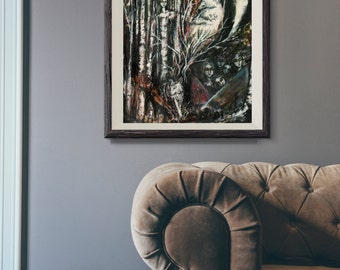 Mixed Media Wolf Art - Surreal Mixed Media Art - Giclee Art Print - Tree Talker Art