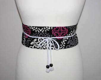 Arabesque black obi belt grey Pink White