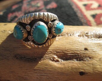 Turquoise and Sterling Silver Ring Size 10