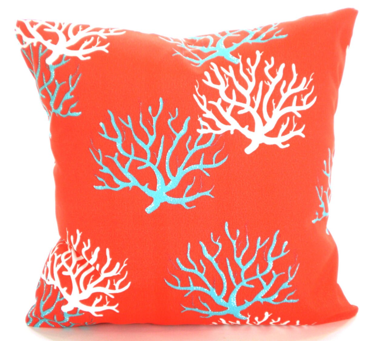 OUTDOOR Nautical Pillow Cover Coral Aqua White Pillow Covers