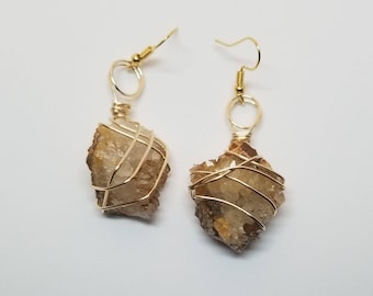Wire Wrapped Quartz Earrings