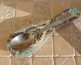 Spoon rest, fused glass, fused glass spoon rest, tribal spoon rest, tribal fused glass spoon rest, kitchen spoon rest, glass spoon rest