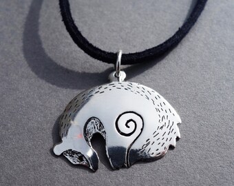 badger necklace, silver badger, sleeping badger pendant, animal necklace