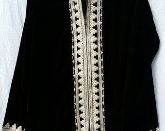 Stunning Bohemian Moroccan Velour Tunic Jacket with Nehru Collar Brown S M & L
