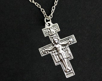 San Damiano Cross Necklace. San Damiano Crucifix Necklace. Catholic Necklace. Francis of Assisi Church Cross Necklace. Catholic Jewelry.