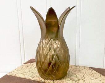 Vintage Brass Pineapple Vase, Pineapple Candle Holder Container, Hawaiiana, Home Decor