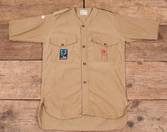 Women’s Vintage Boy Scouts Of America 1950s Beige Cotton Shirt Size 8 XR 8529