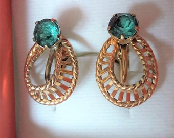 Vintage Van dell 12kt gold filled blue gemstone screw back earrings