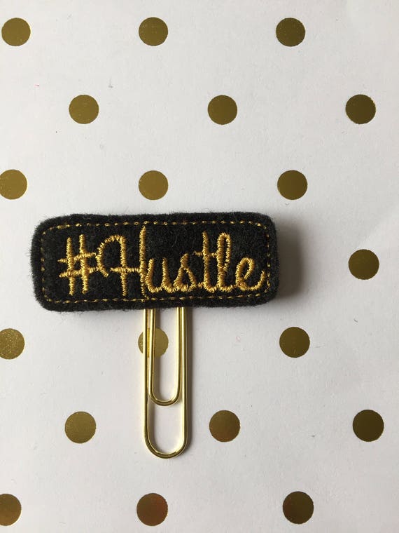 Hustle planner Clip/Planner Clip/Bookmark. Hashtag planner clip. Hustle paper clip. Gold planner clip. Black and gold planner clip