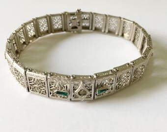 JH Peckham Filigree Bracelet, Art Deco Jewelry, Antique Jewelry, Spider Web Filigree Rhinestone Bracelet, Art Deco Bracelet Antique Bracelet