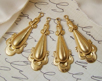 Vintage Style Raw Brass Dangle Drop Earring Findings 33mm Long - 4