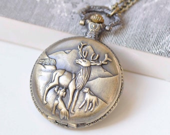 1 PC Antique Bronze Large Reindeer Pocket Watch 47mm A4149