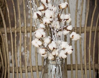 Cotton Boll Stems , Cotton Bolls , Cotton and White Flax Branches , Wedding Flowers , White Cotton and White Flax , Cotton and Twig Bouquet