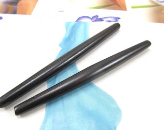 Brown Bone Hairpipe beads, Ethnic Carved Buffalo Bone Beads, 4" Black Bone Pendants, Long Bone Tube, 2 Pcs