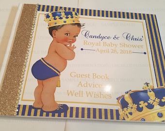 Royal Prince Baby Shower Advice Book, Blue and Gold Baby Shower Guest Book, Royal Baby Shower Guest Book