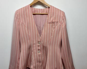 Size 10 Vintage Pink and White Striped Blazer
