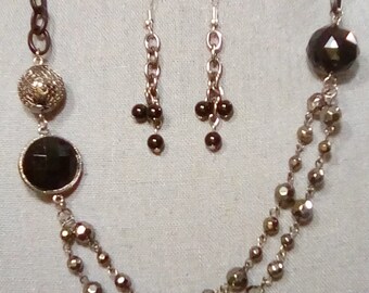 Black and grey upcycled necklace with earrings
