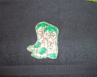 EMBROIDERED GUEST TOWEL AND FABRIC THEME COWBOY BOOT 30 X 50