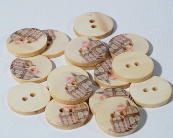 Set of 10 wooden birdcages buttons