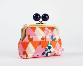 Metal frame coin purse with color bobble - Kaleidoscope orange - Color dad / Cotton and Steel / red pink navy blue / Melody Miller