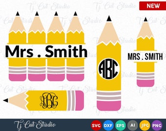 Pencil Monogram SVG, Pencil Circle Monogram, Split Pencil SVG Files, Pencil Circle Monogram, svg Files, Pencil SVG, Teacher Svg