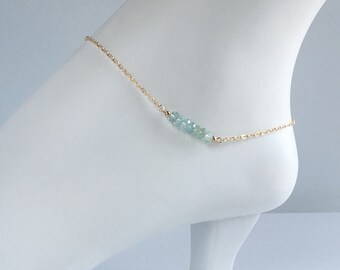 Anklet - Ankle Bracelet - Dainty Ankle Bracelet - Something Blue Anklet - Aquamarine jewelry - Bridal Jewelry - Gift for Her